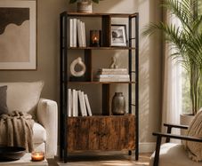 Industrial 5-Tier Bookcase with Double Door Cabinet