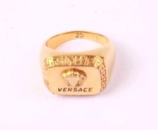 Authentic Vintage Designer Versace Medusa Head Signet Men's Ring Gold Tone EU 65