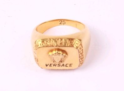 Authentic Vintage Designer Versace Medusa Head Signet Men's Ring Gold Tone EU 65