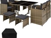 _Poly Rattan Cube Set Including Protective Cover and Stainless Steel Screws 4 Chairs 1 Table 4 Stools