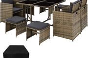 _Poly Rattan Cube Set Including Protective Cover and Stainless Steel Screws 4 Chairs 1 Table 4 Stools