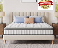 5FT King Hybrid Mattress, 22cm Pocket Sprung Mattress, 150x200cm Zero-noise independent springs offer motion isolation & back pressure relief for peaceful sleep