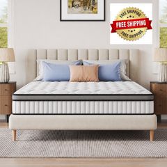 5FT King Hybrid Mattress, 22cm Pocket Sprung Mattress, 150x200cm Zero-noise independent springs offer motion isolation & back pressure relief for peaceful sleep