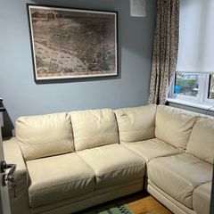 Cream leather corner sofa with right facing chaise