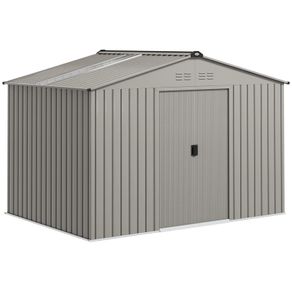 Garden Storage Shed, Metal Outdoor Storage Shed House with Foundation Kit, Ventilation, Doors, 9 x 6FT, Grey