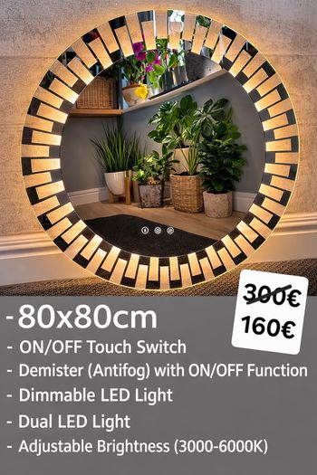 LED Bathroom Mirrors Selection Clock Speakers Bluetooth Demister Antifog Wi-Fi Weather Station Makeup