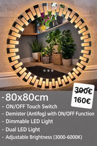LED Bathroom Mirror Makeup Cosmetic Bedroom Dressing Room Dresser Antifog Dual LED 80cm