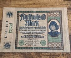 German Empire, 5000 Mark 1922 Banknote, 16 September 1922, circulated - free standard postage