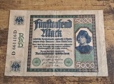 German Empire, 5000 Mark 1922 Banknote, 16 September 1922, circulated - free standard postage