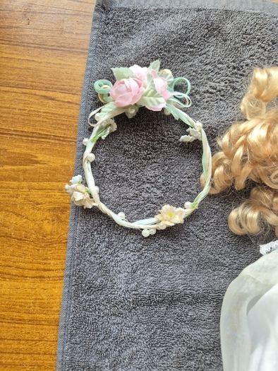 Vintage Irish Porcelain Doll with Flower Wreath and Pinwheel Vintage