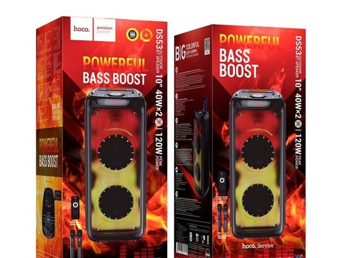 Pure Deep Bass Boost Flame RGB Light BT Speaker With 2 Wireless Mic