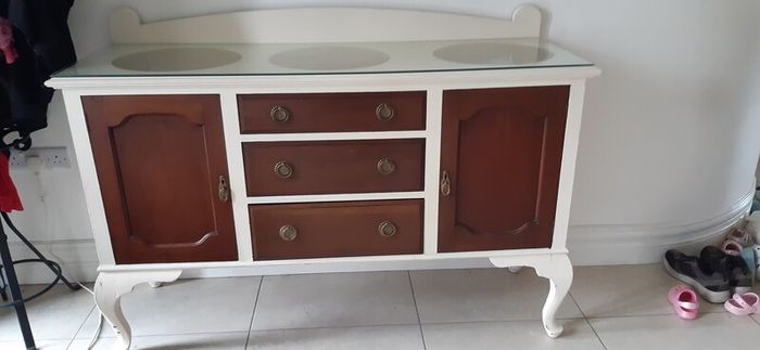 Antique side board & matching mirror