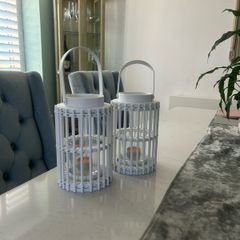 Lanterns, for candles. Gorgeous white wicker. 2 for sale