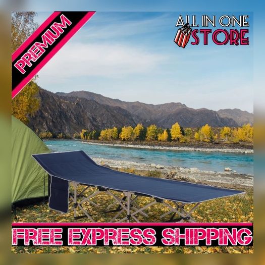 Oxford Cloth Folding Single Camping Bed Lounger Blue (FREE SHIPPING)