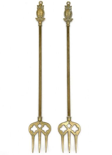 Pair of Vintage Brass Owl Toasting Forks