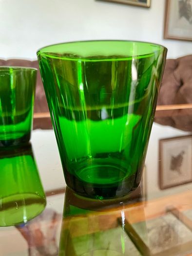 Set 4 Vintage Vereco France Small Forest Green Juice Glasses Tumblers MCM