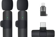 Lavalier 2 Microphone 2.4GHz 2 in 1 Portable Mini Clip-On Microphone Wireless Recording Live Stream Vlogs Microphone Compatible with Android Samsung type- C Dual and Apple Lightning 8 Pin
