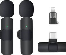 Lavalier 2 Microphone 2.4GHz 2 in 1 Portable Mini Clip-On Microphone Wireless Recording Live Stream Vlogs Microphone Compatible with Android Samsung type- C Dual and Apple Lightning 8 Pin
