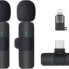 Lavalier 2 Microphone 2.4GHz 2 in 1 Portable Mini Clip-On Microphone Wireless Recording Live Stream Vlogs Microphone Compatible with Android Samsung type- C Dual and Apple Lightning 8 Pin