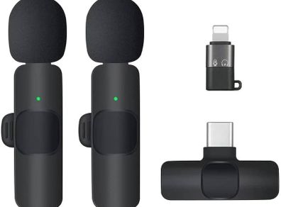 Lavalier 2 Microphone 2.4GHz 2 in 1 Portable Mini Clip-On Microphone Wireless Recording Live Stream Vlogs Microphone Compatible with Android Samsung type- C Dual and Apple Lightning 8 Pin