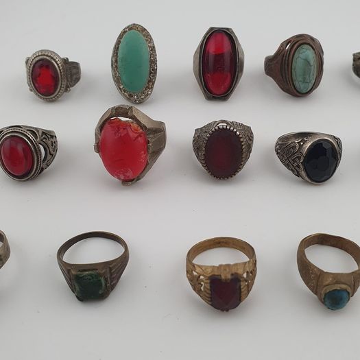 Heritage Antique Brass Jewellery Collection of 15 Mixed Rings