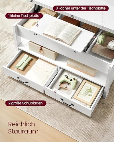 Adjustable Height Gas Cylinder Coffee Table with 2 Drawers