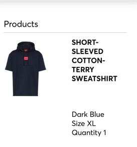 Hugo boss hoodie short sleeved cotton terry sweatshirt size XL brand new with tag colour dark blue