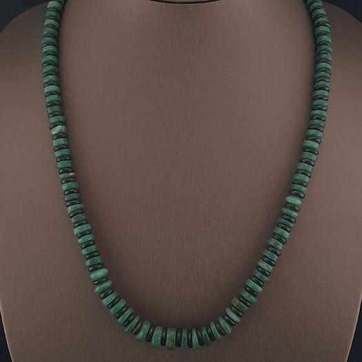 Vintage Tire Shape Jade & Bone Beads Necklace 24 inches