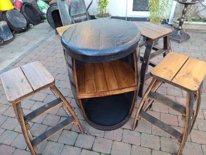 Oak barrel furniture for garden patio bar mancave pub