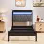 Single Bed Frames with 3ft Upholstered Wooden Two-shelf Storage Headboard, Charging Station,LED Lights Image 2