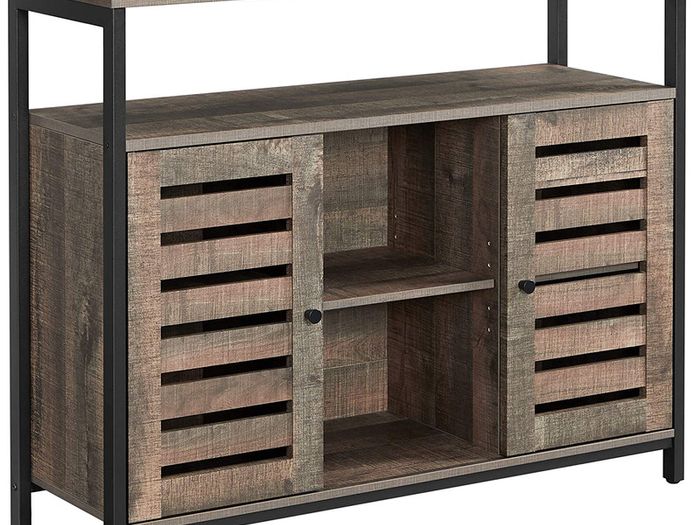Sideboard, side cabinet, kitchen cabinet with open shelves, hall cabinet, chest of drawers with lamellar doors, living room, dining room, office, hallway, industrial design, pale