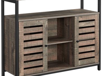 Sideboard, side cabinet, kitchen cabinet with open shelves, hall cabinet, chest of drawers with lamellar doors, living room, dining room, office, hallway, industrial design, pale
