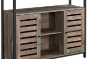 _Sideboard, side cabinet, kitchen cabinet with open shelves, hall cabinet, chest of drawers with lamellar doors, living room, dining room, office, hallway, industrial design, pale