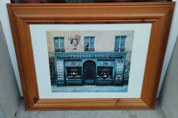 Framed Picture - "Lefevre Utile" With Deep Blue Colour &  Wide Wood Surround