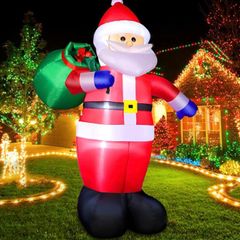 8FT Christmas Inflatable Santa Claus with LED Lights, Christmas Decoration Indoor Outdoor IP44 Weatherproof, Blow up Santa Giant Figure with Gift Bag, Holiday Party Decor for Garden Lawn Yard Patio (FREE POSTAGE)
