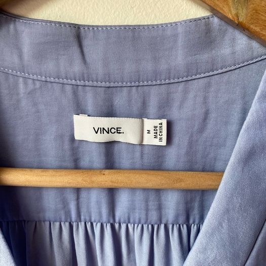 Vince Sleeveless Band-Collar Silk V-Neck Blouse Periwinkle