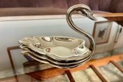 Vintage 1960s Seba Silver Plated Swan Ashtray Dishes Stacking Set England