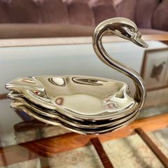 Vintage 1960s Seba Silver Plated Swan Ashtray Dishes Stacking Set England
