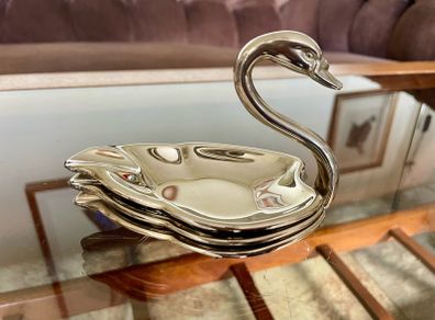 Vintage 1960s Seba Silver Plated Swan Ashtray Dishes Stacking Set England