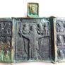 Antique Russian Orthodox Bronze Triptych Icon Image 9