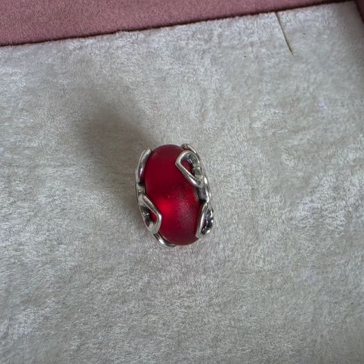 Pandora frosted red murano glass/hearts charm,very good condition hallmarked