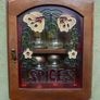 Vintage Wood Spice Rack Cabinet Glass Door Faux Stained Glass 2 Tier 8 Jars Image 2