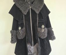 Punk Rave Black Velvet Gothic Hooded Cape Coat Faux Fur - Size M (Excellent Condition)