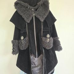 Punk Rave Black Velvet Gothic Hooded Cape Coat Faux Fur - Size M (Excellent Condition)