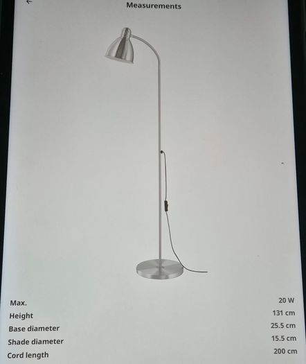 Like new Ikea floor lamp,dimensions in last picture