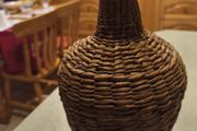 European Wicker Demijohn, Old Woven Basket Wrapp Demijohn, Green  Glass Bottle, French Farmhouse Hand Blown Wine Bottle
