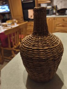 European Wicker Demijohn, Old Woven Basket Wrapp Demijohn, Green  Glass Bottle, French Farmhouse Hand Blown Wine Bottle