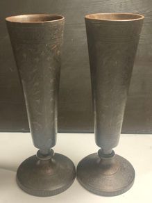 A Pair of British Raj Niello Bronze/Brass Vases