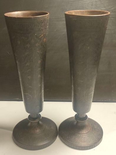 A Pair of British Raj Niello Bronze/Brass Vases