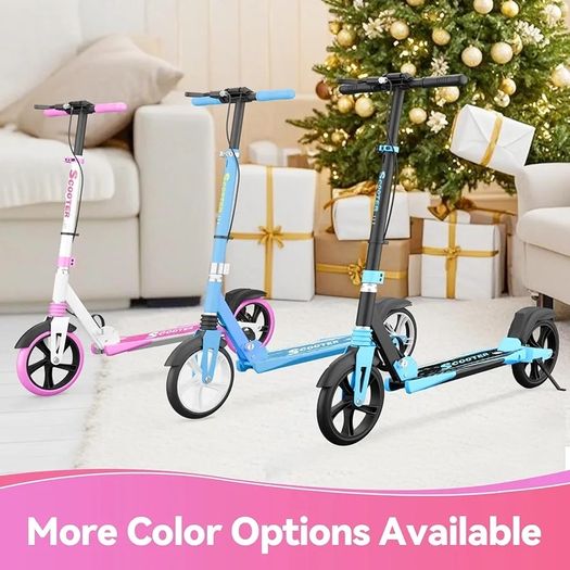 Scooter with Disc Brake & Dual Shock Absorbers, 200mm PU Wheels ABEC-7 Bearings, Foldable Scooter for Teenagers and adults, Non-Slip Deck - Pink/White/Blue